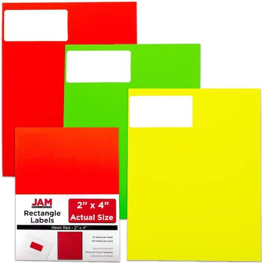 JAM Paper Assorted Neon Colors Shipping Address Labels, 3 Packs of 120